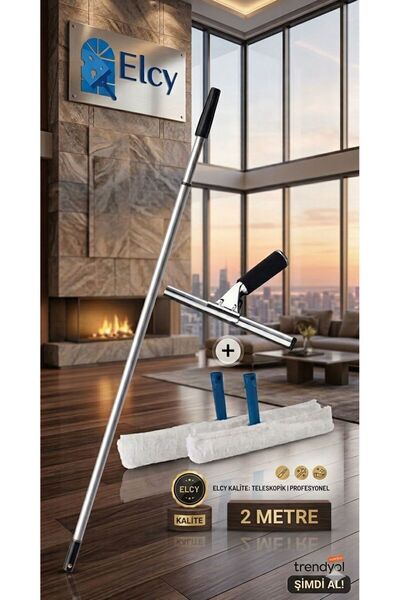 ELCY -Cam Temizlik Seti 2 Metre Teleskopik Uzayabilen Metal Sap - 35 Cm Cam Ç...