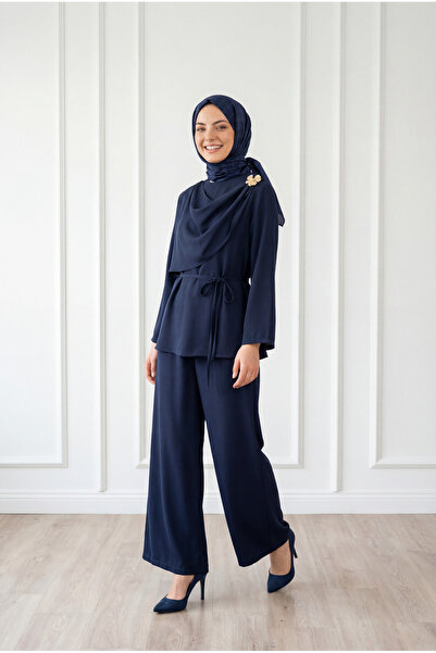 MİHRA STORE Σετ παντελονιού με σάλι και πόρπες Perinaz-GS5220 Ναυτικό μπλε