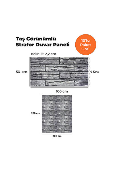 KnB Duvar Panelleri KESTAS-103 TAŞ GÖRÜNÜMLÜ 3D STRAFOR DUVAR PANELİ (10'LU P...