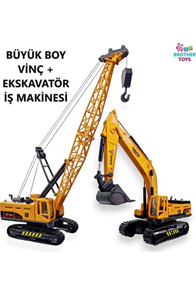 Brother Toys Büyük Boy Vinç + Büyük Boy Kepçe Ekskavatör Oyuncak Kırılmaz İş ...