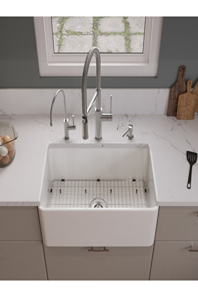 VitrA 76cm Eviye Beyaz Seramik Apron Front FarmHouse Mutfak Eviye + Alt taban...