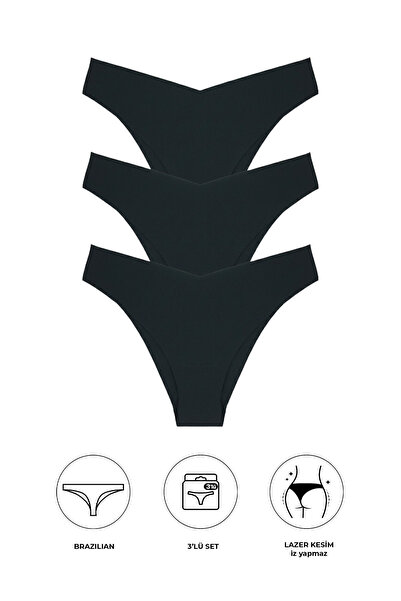 C&City 3'lü Paket Brazilian Lazer Kesim  Külot 583 Siyah