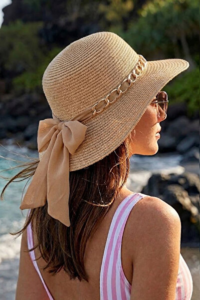 Ritagarcia Γυναικείο ψάθινο καπέλο με φαρδύ γείσο, καλοκαιρινό καπέλο παραλία...