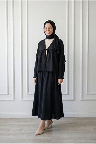 MİHRA STORE Σετ Φούστας με Κορδόνι και Δέσιμο - ZŞ7077 Μαύρο