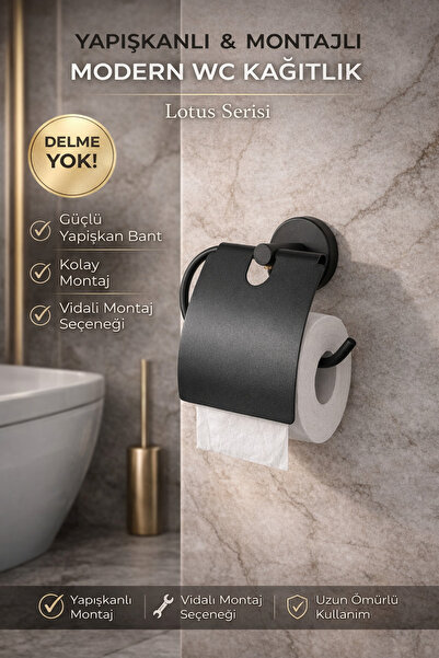 Alper Banyo Μαύρο ματ κάλυμμα Κρεμάστρα χαρτιού υγείας Wc θήκη για ρολό τουαλ...