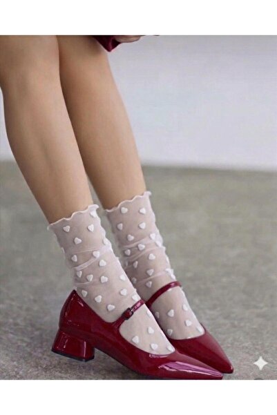 MaChausette Beyaz Kalpli Tül Çorap