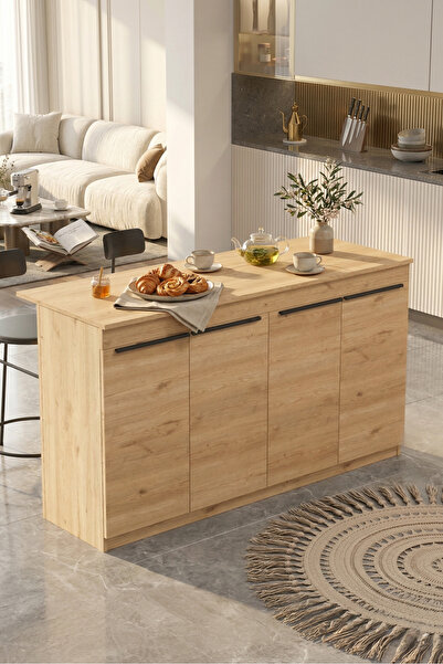 Yurudesign Orren Ada Mutfak Yemek Masası 4 Kapaklı 160cm Sepet OR1-S