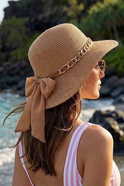 Ritagarcia Γυναικείο ψάθινο καπέλο με φαρδύ γείσο, καλοκαιρινό καπέλο παραλία...