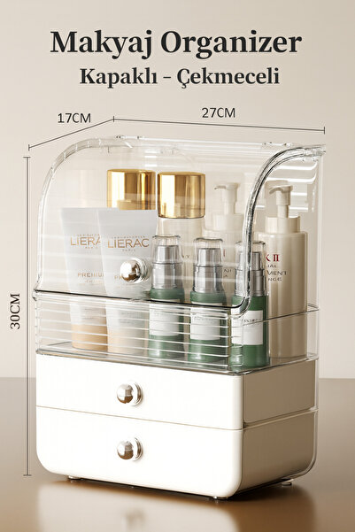 ADEFCO Kapaklı Makyaj Organizer Çekmeceli Kozmetik Düzenleyici Büyük Boy