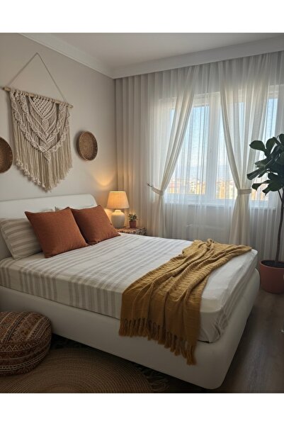 Monochrome Tekstil Monochrome 2 Layer Muslin Natural Bed Sheet and Pillowcase...
