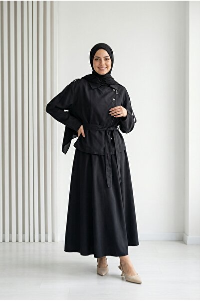 MİHRA STORE Tünay Cross Zipper Skirt Suit-Gs3881 Black