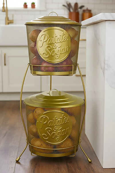 EVSTYLE FİLE İKİ KATLI SOĞAN PATATES SAKLAMA STANDI & SEBZELİK - GOLD