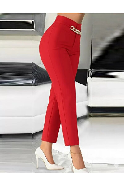 Kanonik Education Women's High Waist Front Chain Detailed Imported Crepe Trou...