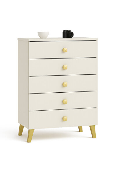 SERSIMO Comodă MOBI K-05, 5 sertare, 60x37x89 cm, gri deschis bej cu auriu