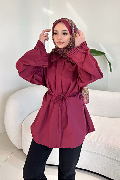 Ovn. Pilise Detaylı Uzun Gömlek - Bordo