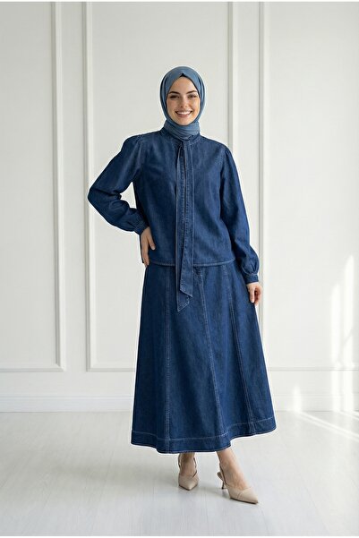 MİHRA STORE Σετ τζιν με φούστα που δένει με κορδόνια στη μέση και τμήματα στο...