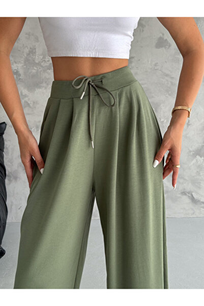 ceymoda Γυναικείο παντελόνι σαλβάρι από ύφασμα Modal με ραμμένες μπατζάκια