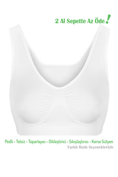 Kadın Beyaz Pedli Kalın Askılı Dikleştirici Sıkılaştırıcı Toparlayıcı Sütyen Korse
