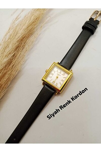 Ricardo Minimal Beyaz Kadran Siyah Renk Kordonlu GOLD KASA - Kadın Kol Saati