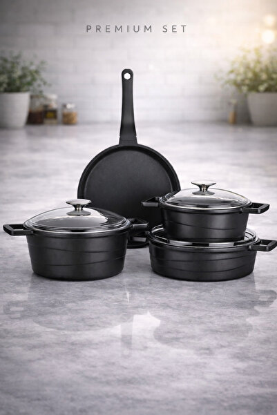 LAVONNI طقم أواني طهي إليكسوس 7 قطع - أسود (غطاء زجاجي)