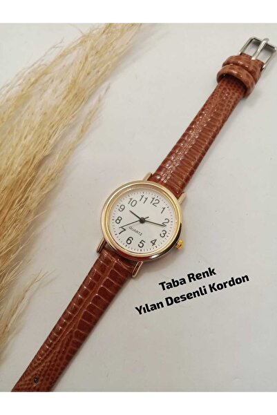 QUARTZ Marka Vintage Taba Renk Kordon Yuvarlak Klasik Kadın Kol Saati