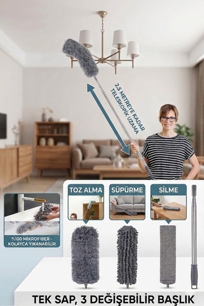 SİHİRLİ MOP Toz Mopu Set 3'ü 1 Arada Toz Mopu Tüm Alanlar İçin 2.5 Metreye Uz...