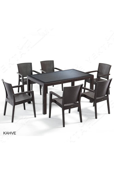 Novussi Liverno Rattan Model 90x150 Camlı Masa Takımı 6'lı Sandaliye