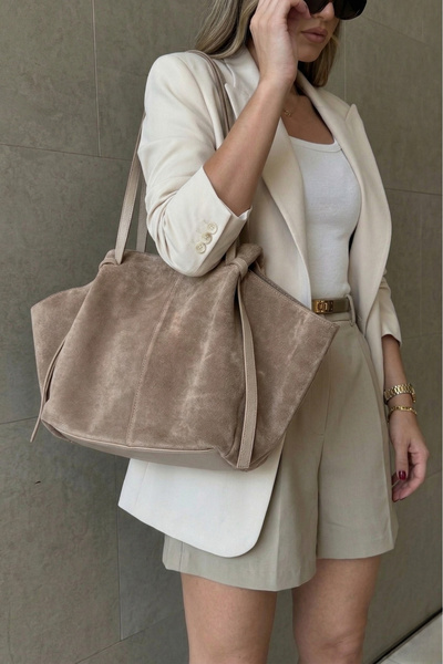 Marjin Kadın Hakiki Deri Shopper El ve Omuz Çantası Yorita Vizon Süet