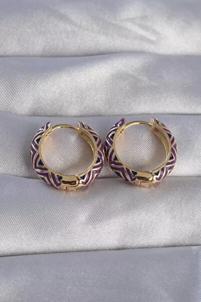 Skygo أقراط نحاسية ذهبية اللون أرجوانية منقوشة عرقيًا - TJ-BKP9076