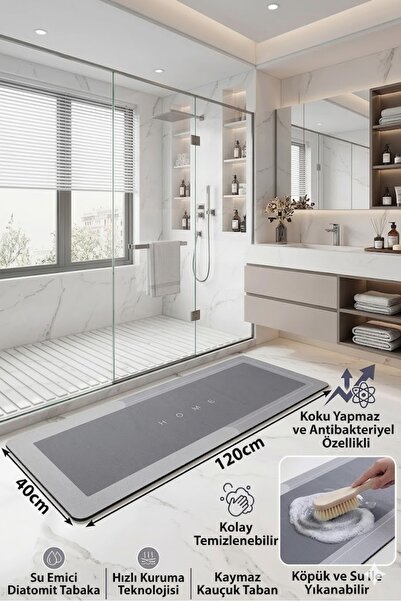 SİHİRLİ MOP Water Absorbent Bath Mat With Anti-Slip Base Water Absorbent Stru...