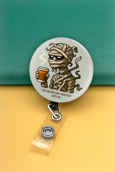 Apptakı Yıkılmadım Ama Ayaktada Değilim Metal Buton Yoyo Yaka Kartığı Kart Tu...