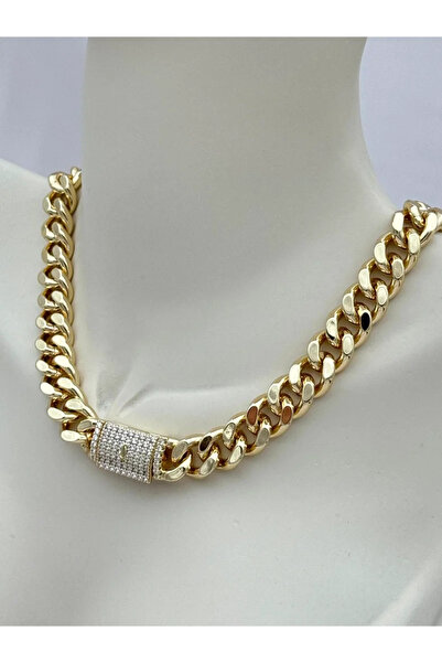 Luseda Xuping Kalın Gurmet Zincir Taş Detaylı 45 cm Gold Renk Kolye