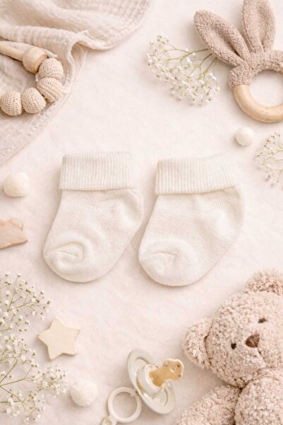 Amélio Kids Krem Organik Pamuk Katlamalı Unisex Yenidoğan Soket Çorap