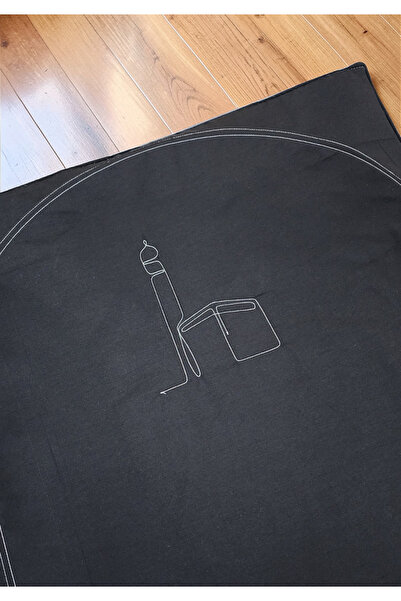 CG HOME Prayer Rug Plain Black-Kabe - Embroidery Work Soft Inner Padding 70X115
