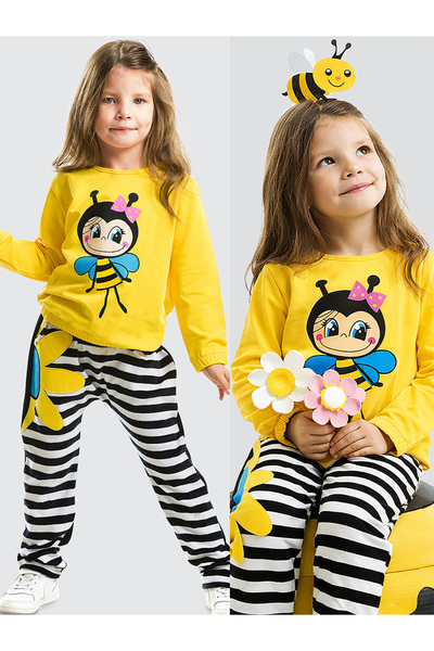 Denokids Σετ φόρμας Bee Girl Velvet - Ριγέ και Floral σχέδιο