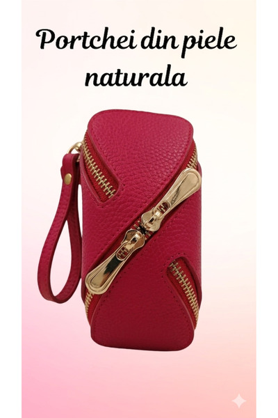 OEM Women's genuine leather key chain, mini purse with zipper and key ring, c...