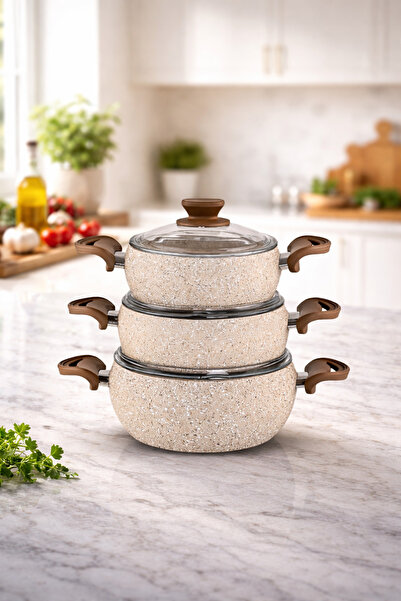 LAVONNI طقم قدور جرانيت برو 6 قطع من الجرانيت مع مقابض من البكاليت - 18/20/22...