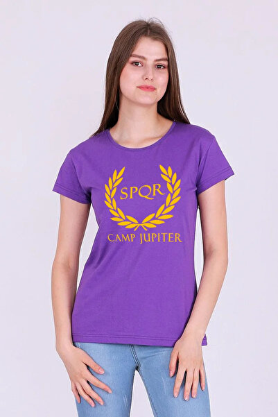 Tshirthane Camp Jupiter Mor Renk %100 Pamuk Bisiklet Yaka Kadın Örme Kısa Kol...