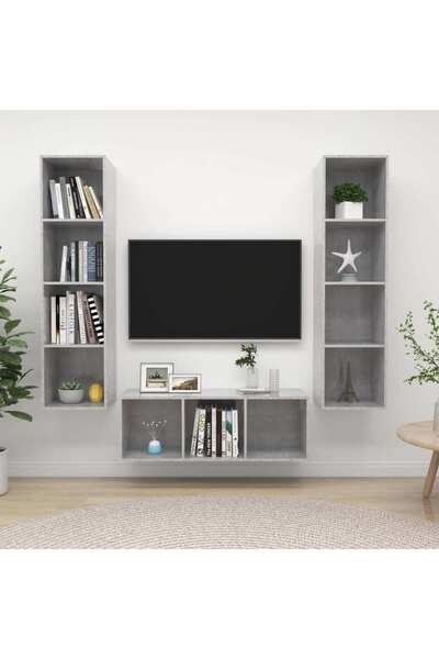 Concept Set dulap TV, 3 piese, gri beton, PAL