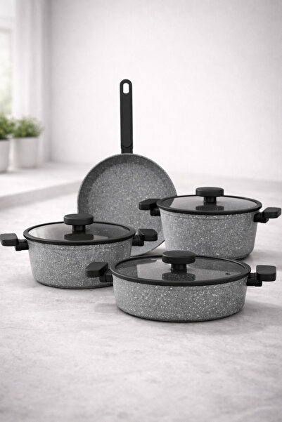 LAVONNI Valeria Bio Granit Ezme Tencere Seti 7 Parça - Gri - 20-24 Derin -26 ...
