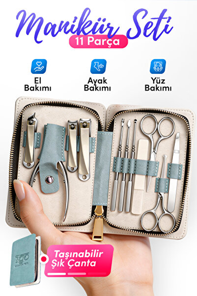 7GO 7GM-S1 Profesyonel Manikür Seti 11 Parça – Çelik Tırnak Bakım Seti, Pasla...