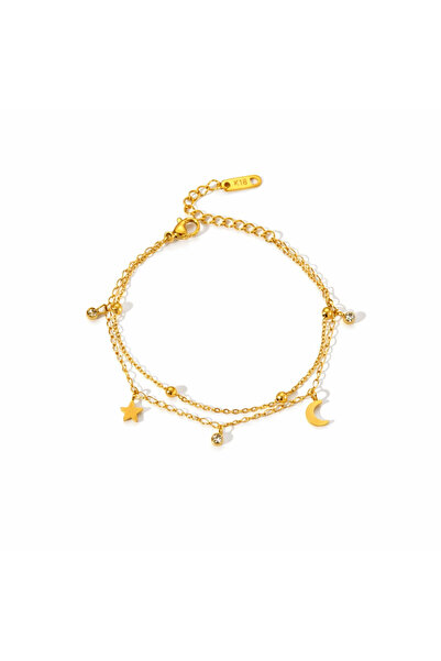 Pursehuit Brățară aurie, din oțel inoxidabil, cu stele, lună și pietre de zir...
