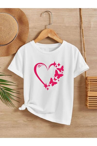 ROOSTER GOLD Heart Printed Pink Children's T-shirt