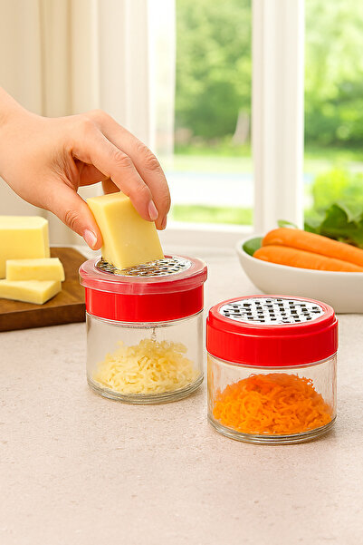 Qlüx مبشرة ستانلس ستيل مع وعاء زجاجي سعة 300 مل وغطاء بلاستيكي طقم من قطعتين