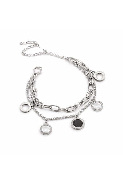 Pursehuit Brățară din oțel inoxidabil, de culoare argintie, cu 2 straturi, cu...