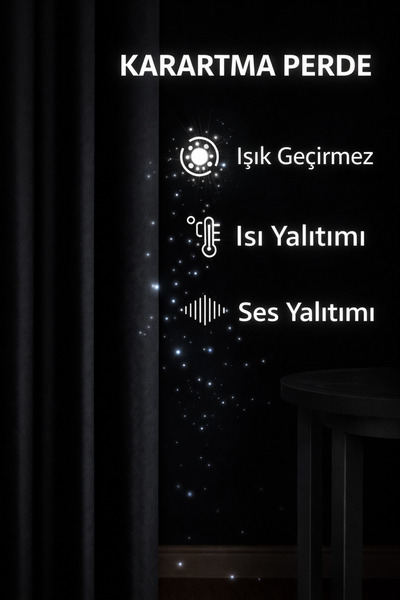 Emuz Blackout Işık Geçirmez Fon Perde V-11 Siyah Pilesiz Karartma Güneşlik Tü...