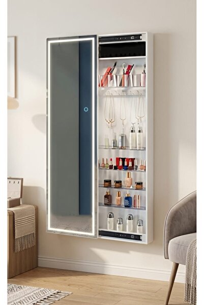 Huidie Home Takı ve aksesuar dolabı aynalı ve LED aydınlatmalı sürgülü duvara...