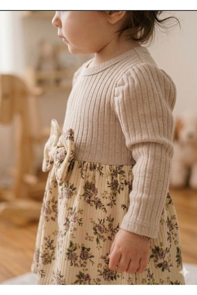 genybaby Baby Girl Knitwear Top and Floral Patterned Skirt Dress - Long Sleeve Stylish Model