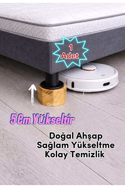 iDekor Robot Süpürge İçin Doğal Ahşap Baza Yükseltici, "5 CM yükseltir" | Oyu...
