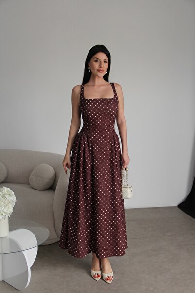 Julidress Rochie plisată premium cu bretele, pachet de cu buline